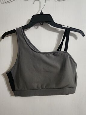 Gymshark Gray One-Shoulder Sports Bra with Black Strap